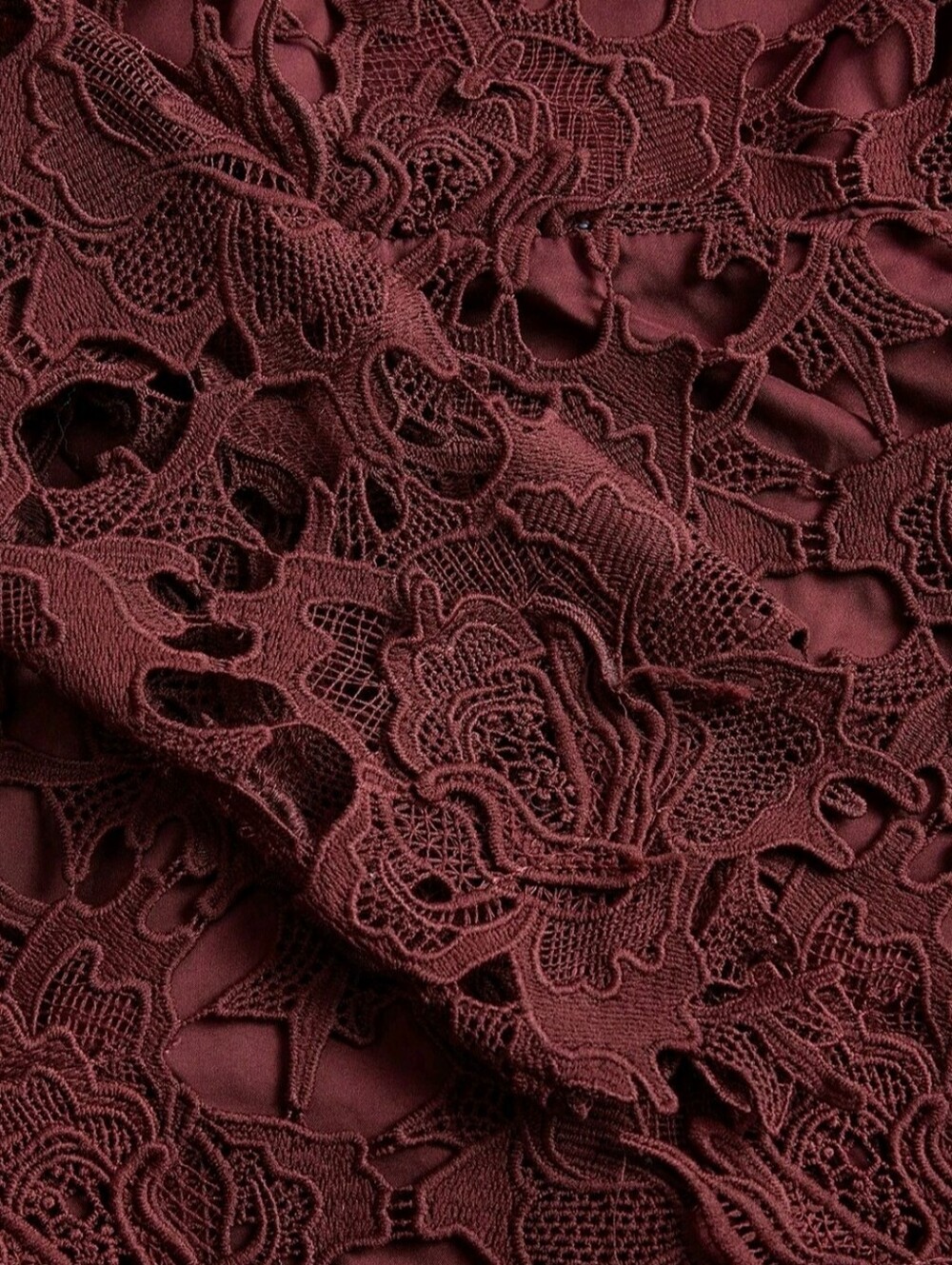 New Luxe Embroidered Sheer Lace Long Dress Long Sleeve Burgundy Red - Picture 11 of 14